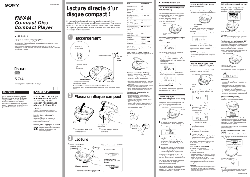 Page n°1 - Manuel utilisateur Sony D-T401