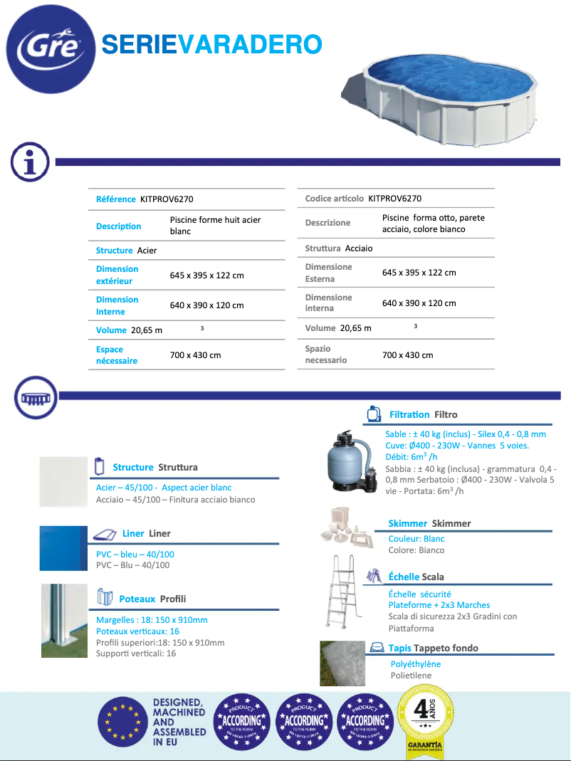 Page 1 de la notice Manuel utilisateur Gre KITPROV6270