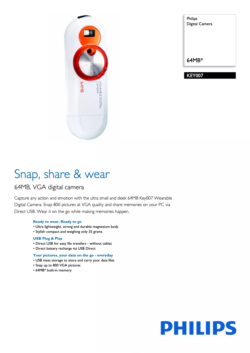 Page 1 de la notice Fiche technique Philips KEY007