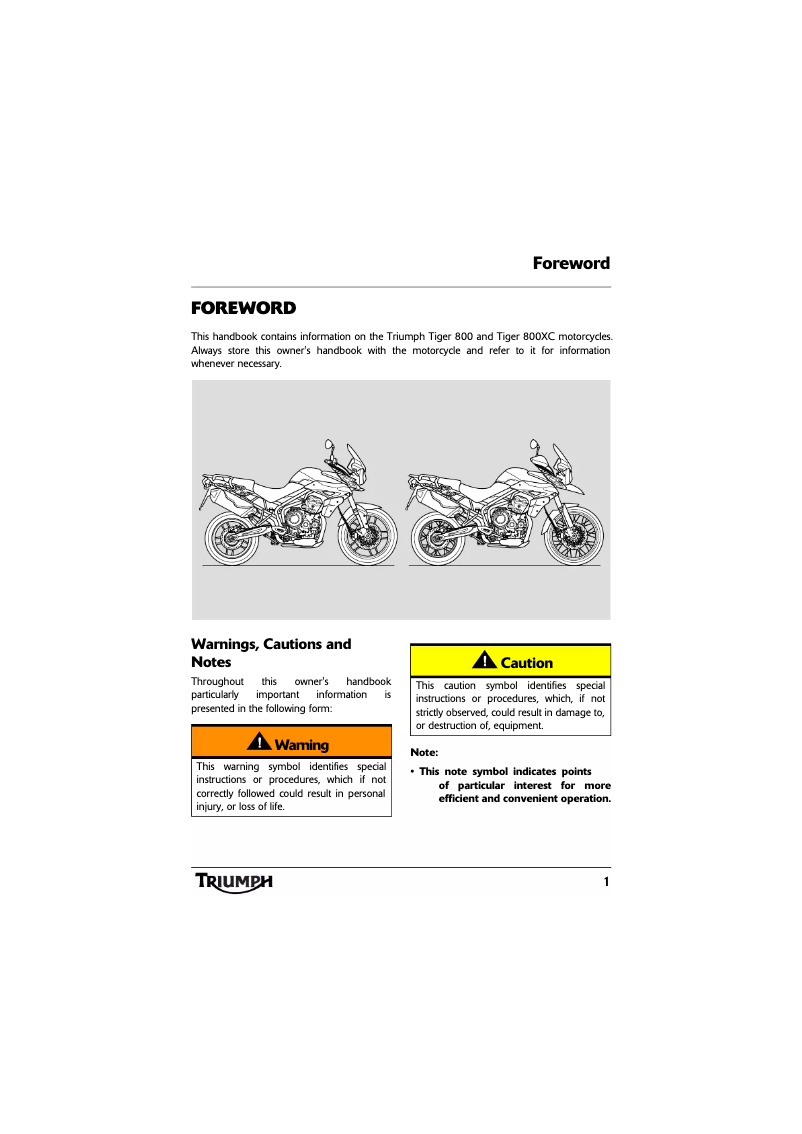 Page n°1 - Manuel utilisateur Triumph Tiger 800XC