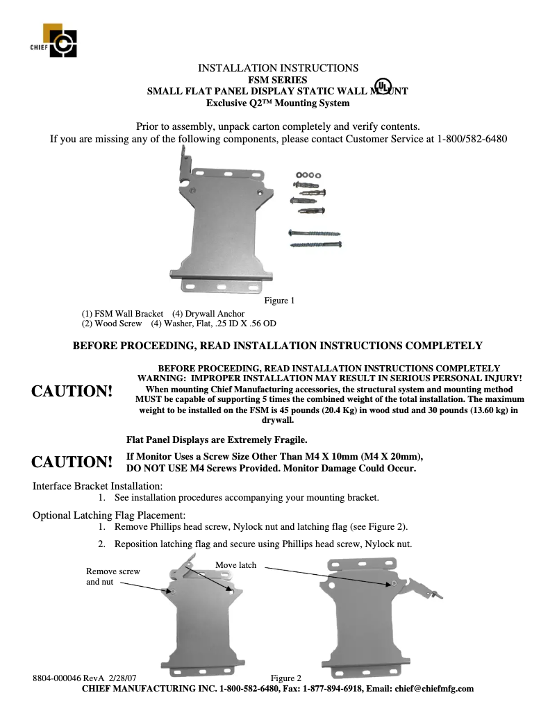 Page 1 de la notice Manuel utilisateur Chief FSM4241