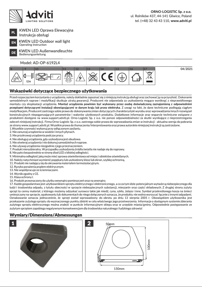 Image de la première page du manuel de l'appareil AD-OP-6192L4