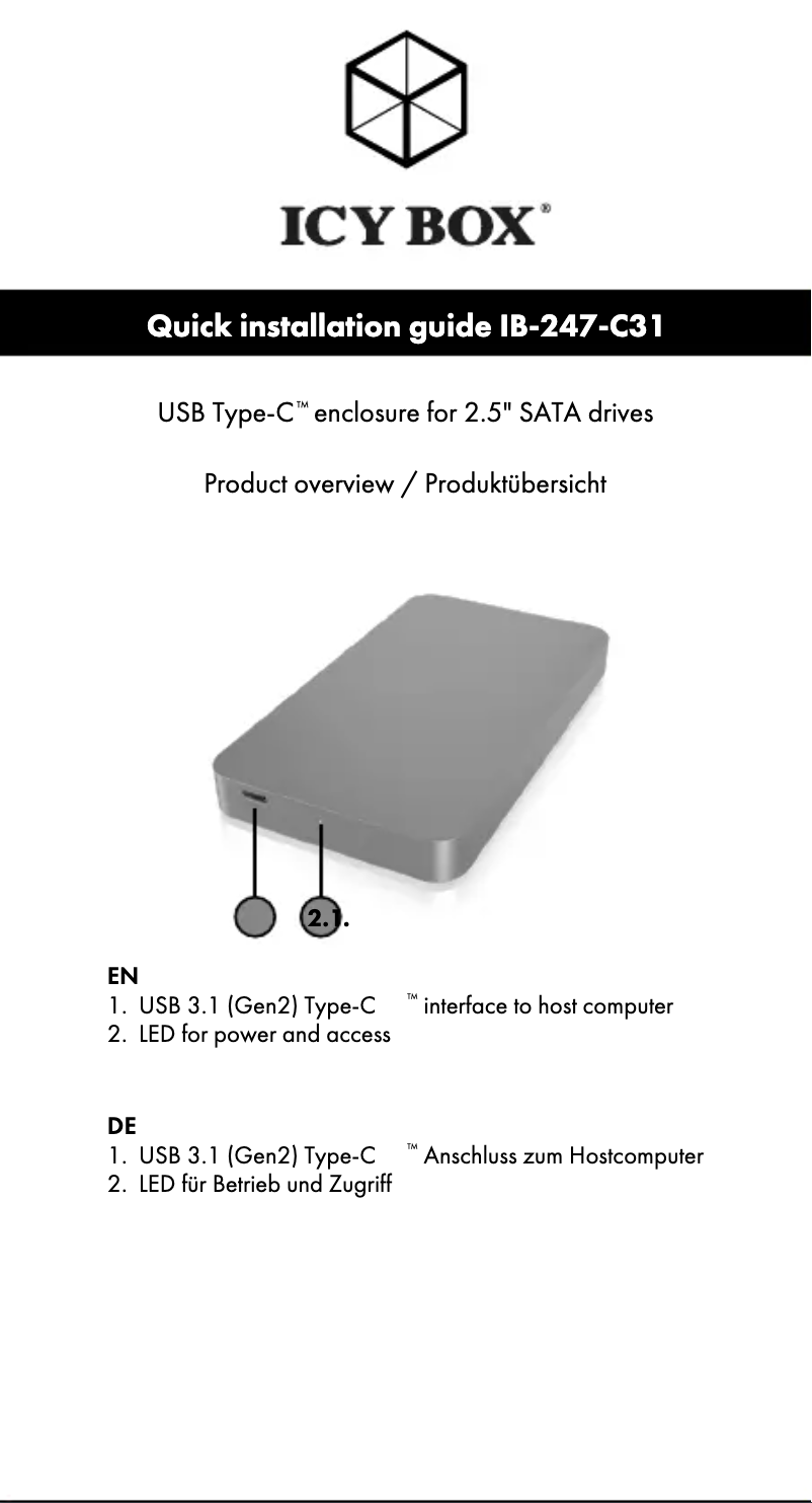 Página 1 del manual Manual de instrucciones Icy Box IB-247-C31