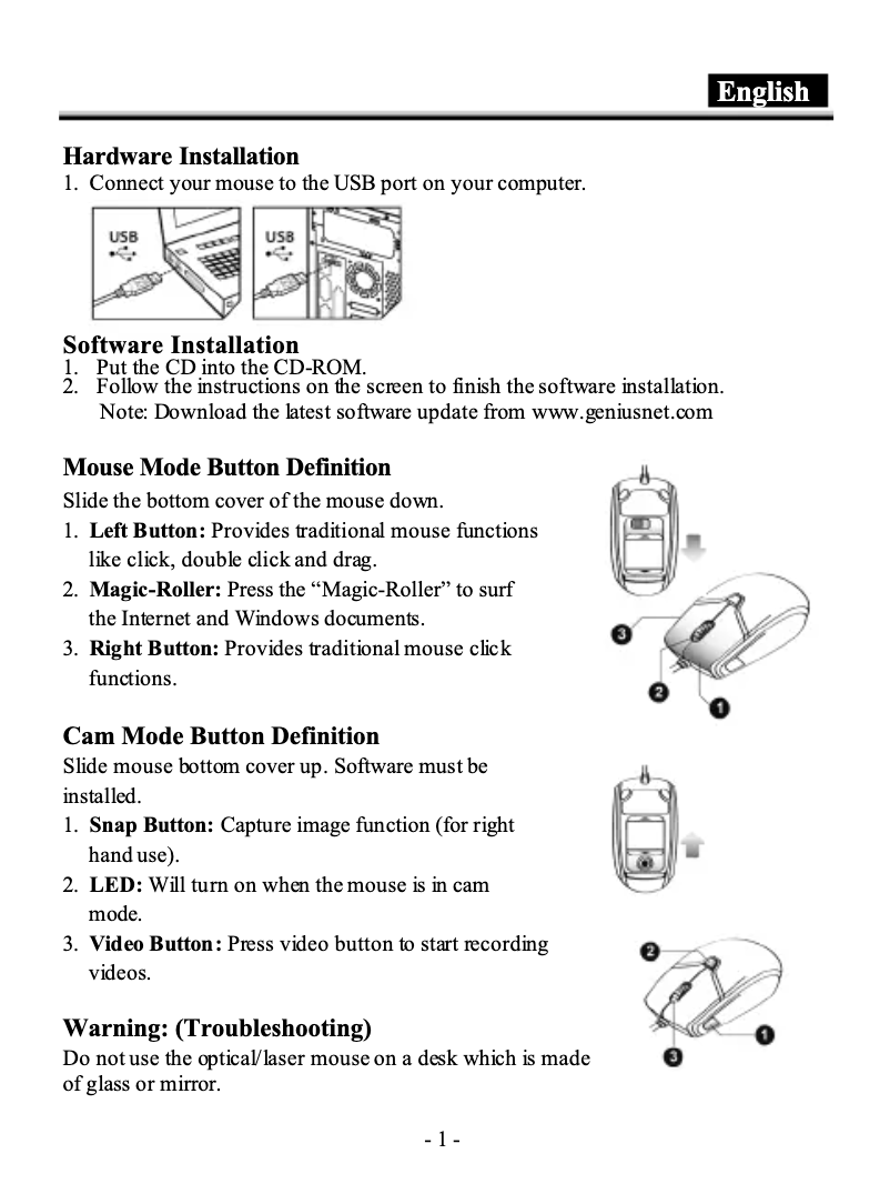 Page 1 de la notice Manuel utilisateur Genius 31010169101