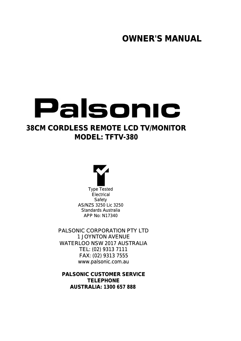 Página 1 del manual Manual de usuario Palsonic TFTV380
