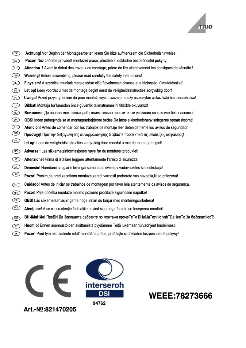 Page 1 de la notice Manuel utilisateur Trio Lighting Clapton 821470205