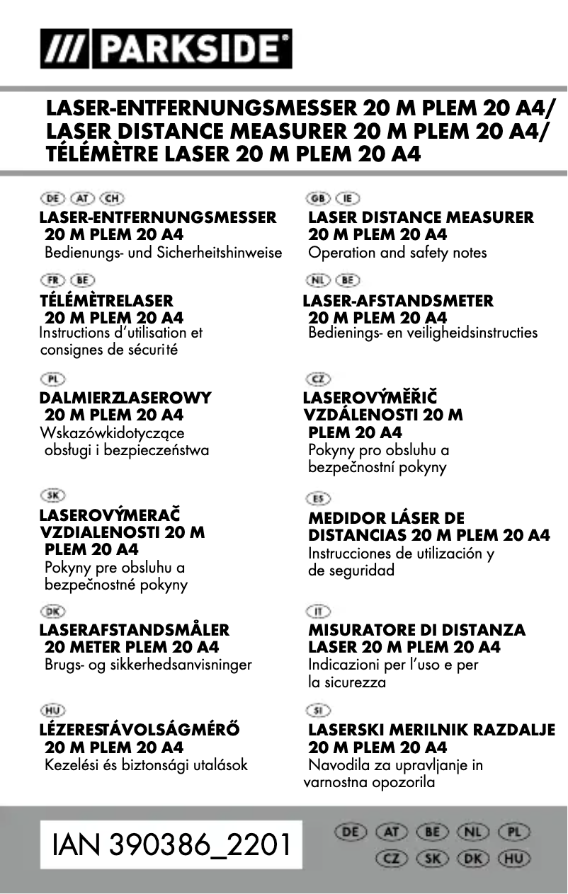 Page 1 de la notice Manuel utilisateur Parkside PLEM 20 A4