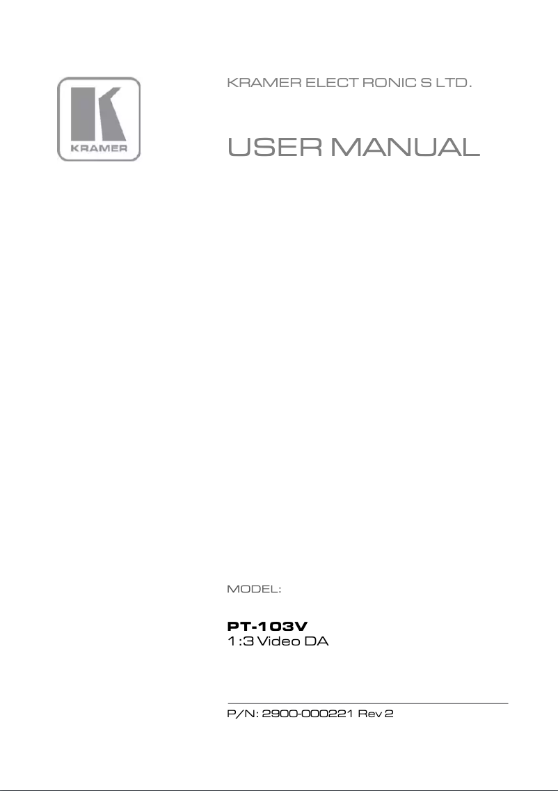 Page n°1 - Manuel utilisateur Kramer PT-103V