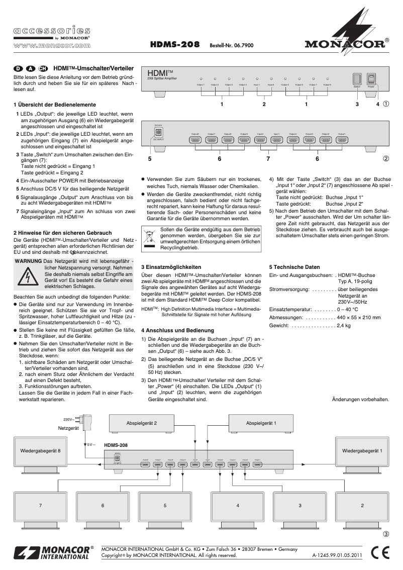 Page 1 de la notice Manuel utilisateur Monacor HDMS-208