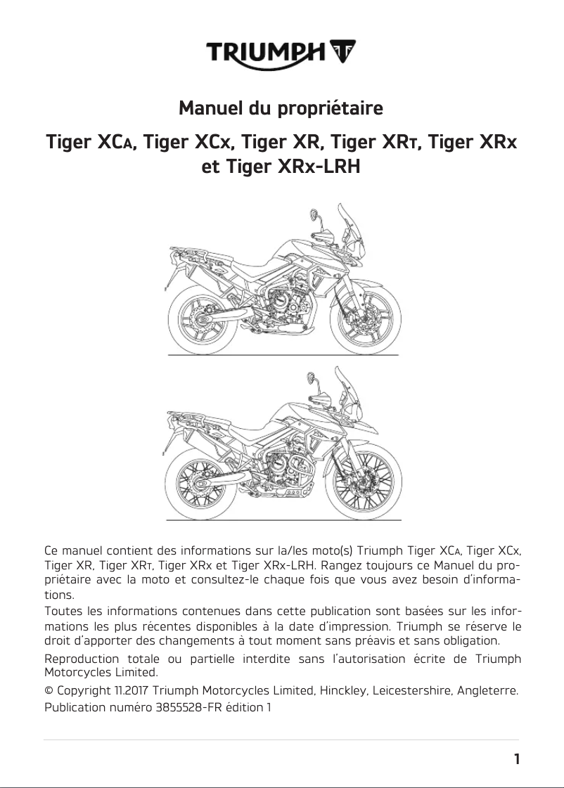 Page n°1 - Manuel utilisateur Triumph Tiger 800