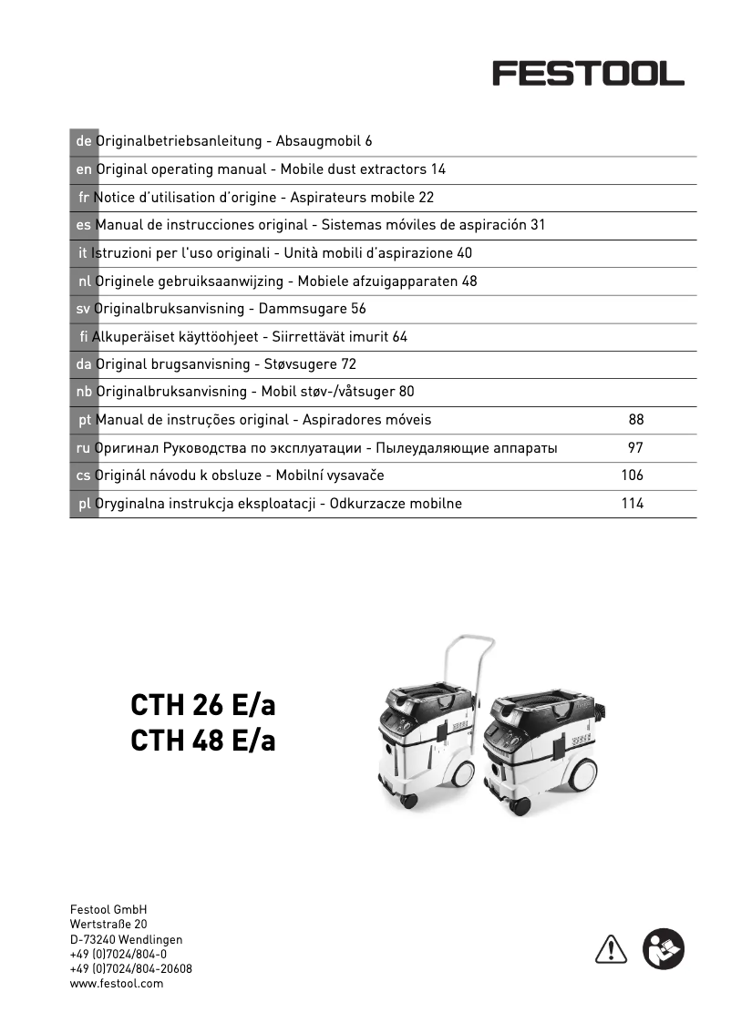 Page 1 de la notice Manuel utilisateur Festool CTH 26 E/a