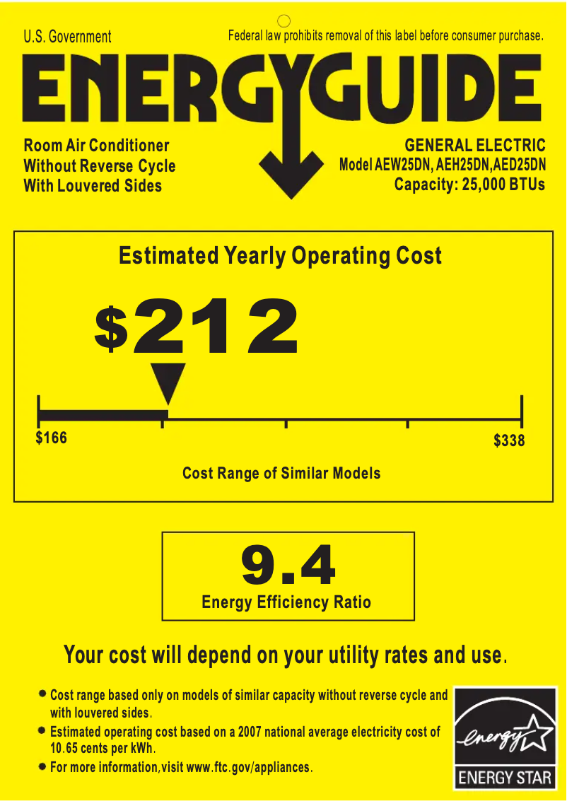 Page n°1 - Label énergétique GE AEW25DN