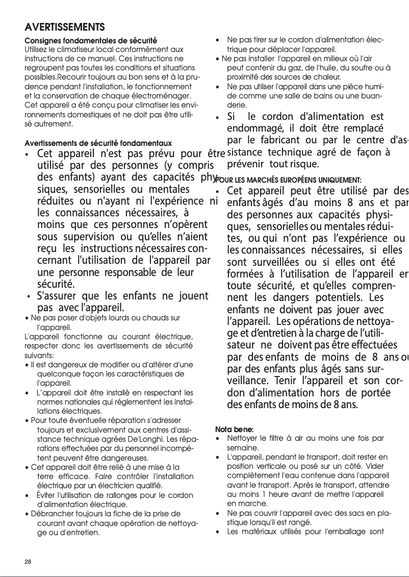 Page 1 de la notice Manuel utilisateur DeLonghi Pinguino PAC N77 ECO