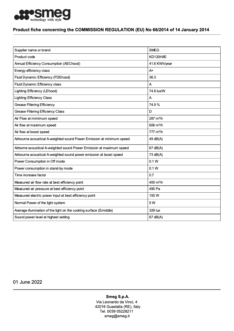 Page 1 de la notice Brochure Smeg KD120HXE