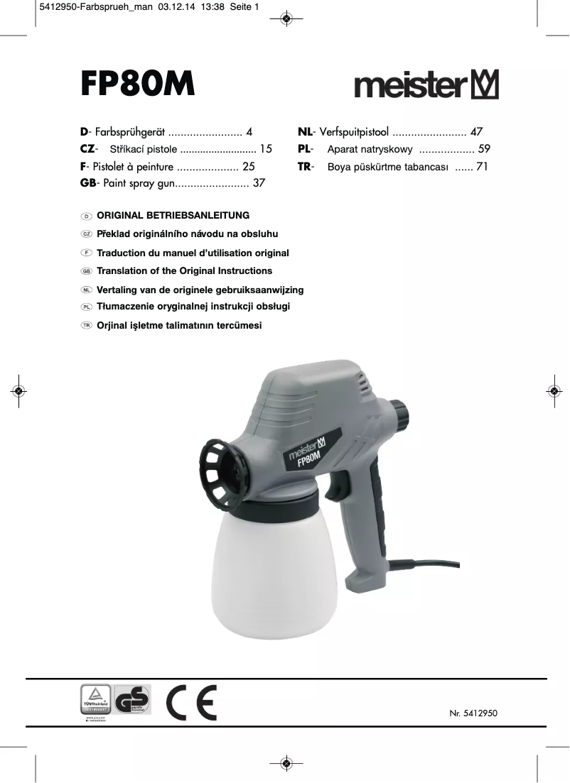 Page 1 de la notice Manuel utilisateur Meister Craft FP80M