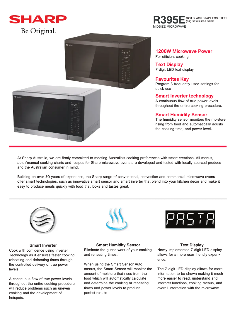 Page 1 de la notice Fiche technique Sharp R-395EBS