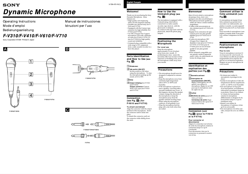 Page 1 de la notice Manuel utilisateur Sony F-V310