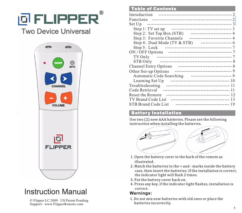 Página 1 del manual Manual de usuario Flipper Big Button Universal Remote