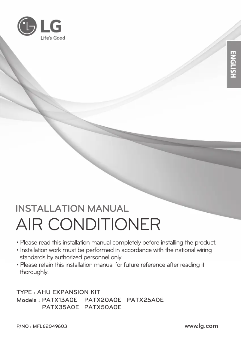 Page n°1 - Guide d'installation LG PATX13A0E