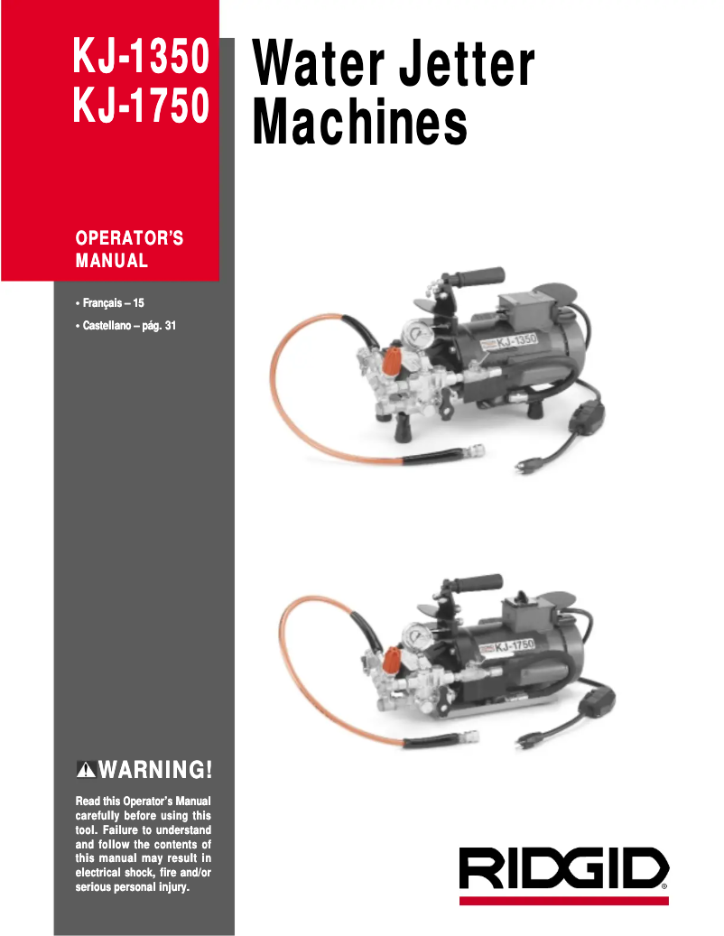 Page n°1 - Manuel utilisateur Ridgid KJ-1750