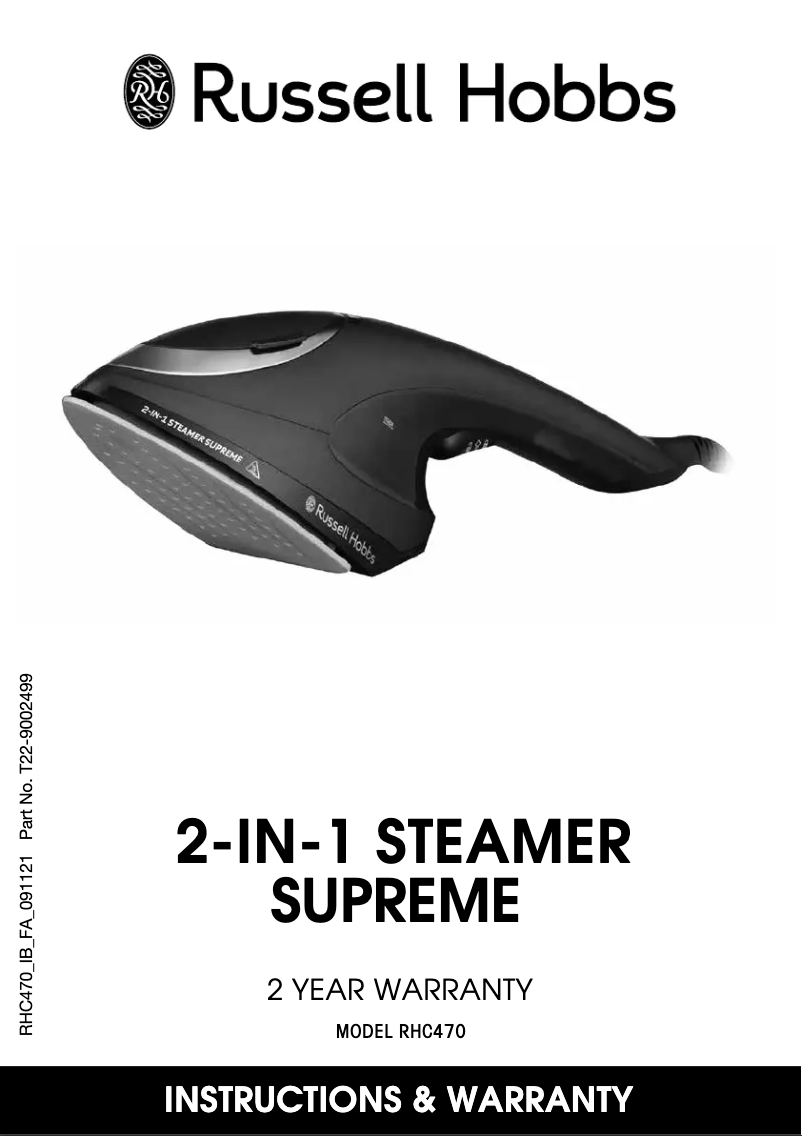 Page 1 de la notice Manuel utilisateur Russell Hobbs 2-In-1 Steamer Supreme RHC470
