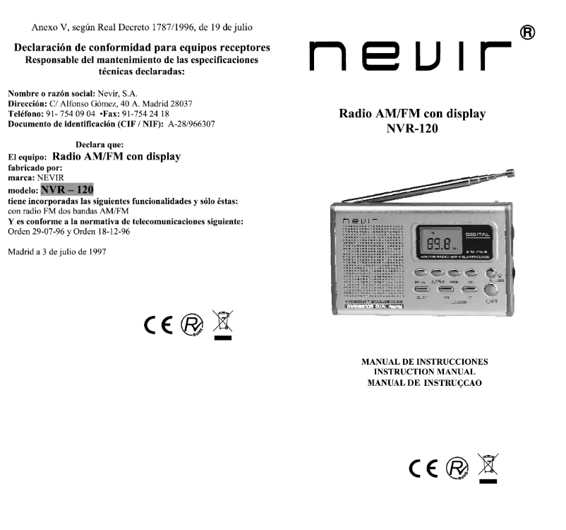 Page n°1 - Manuel utilisateur Nevir NVR-120