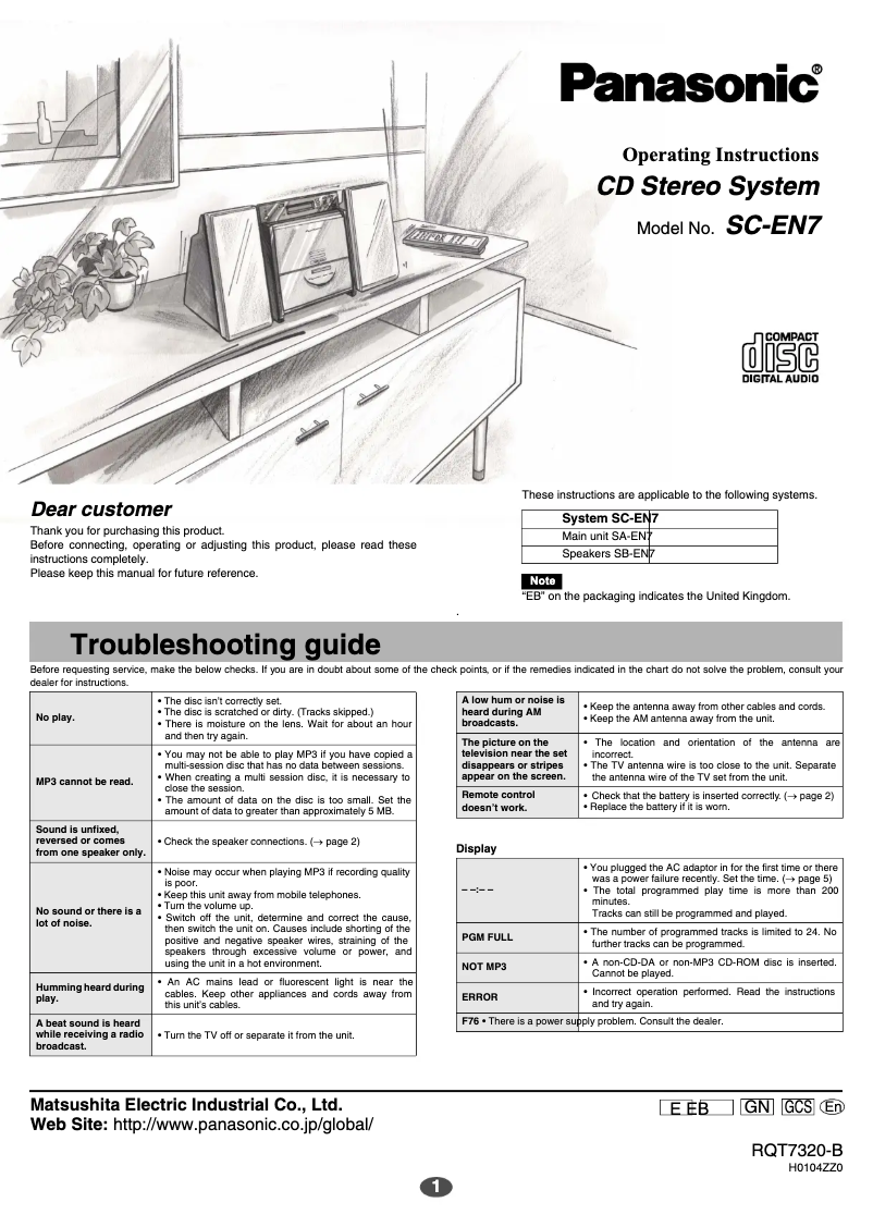 Page n°1 - Manuel utilisateur Panasonic SC-EN7