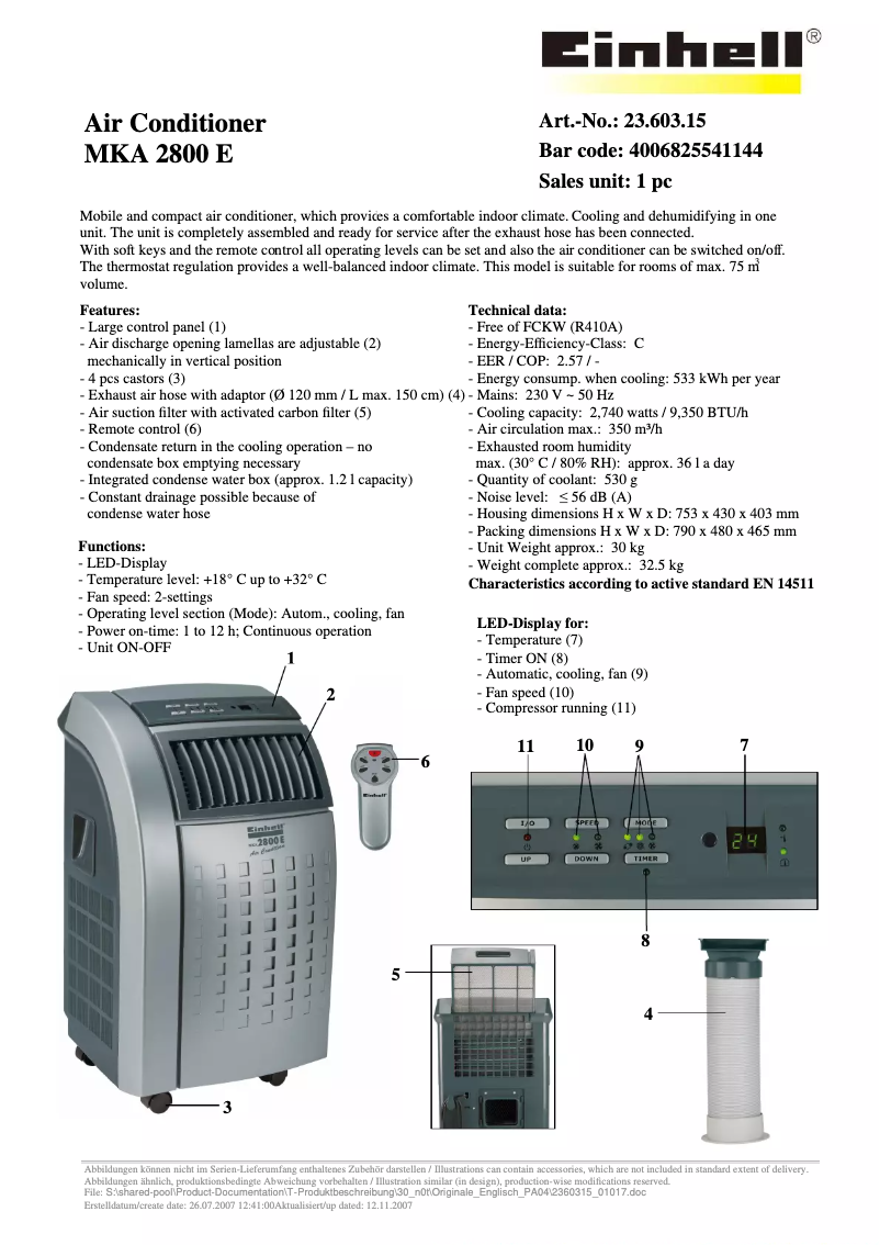 Page n°1 - Manuel utilisateur Einhell MKA 2800 E