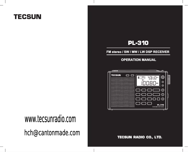 Page 1 de la notice Manuel utilisateur Tecsun PL310