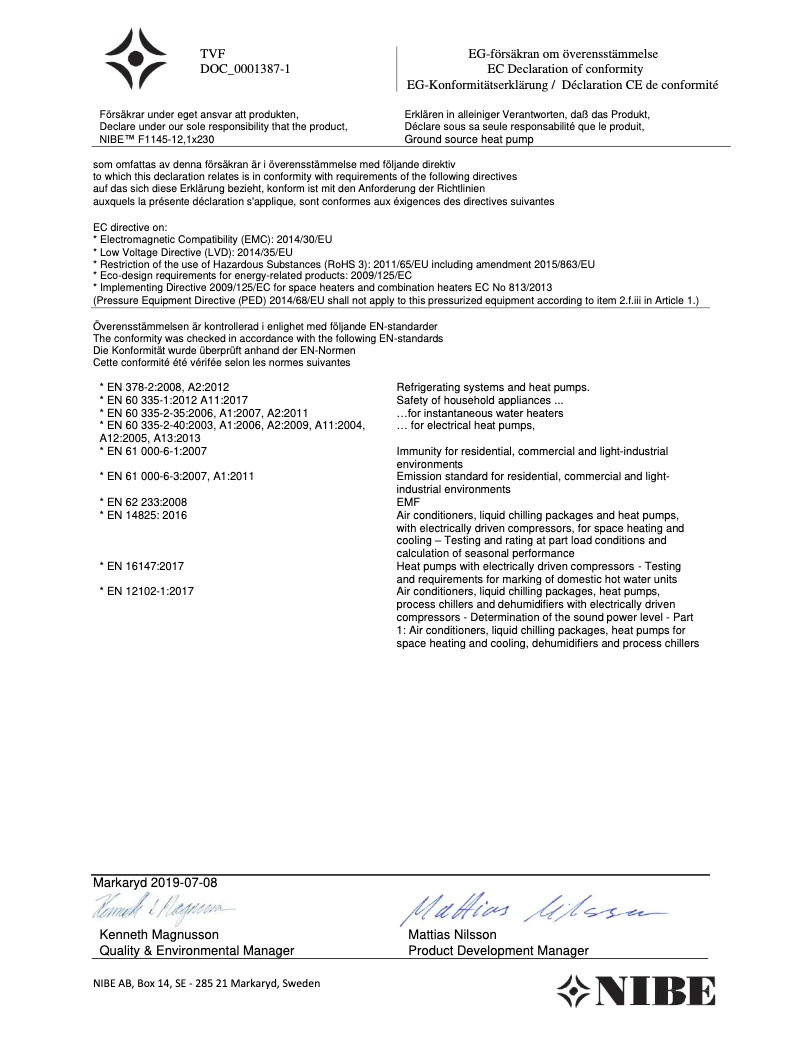 Page 1 de la notice Guide d'installation Nibe F1145-6