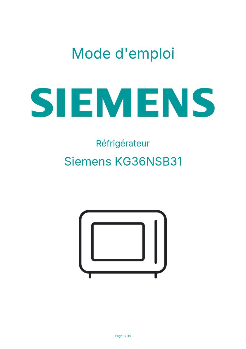 Page n°1 - Mode d'emploi Siemens KG36NSB31
