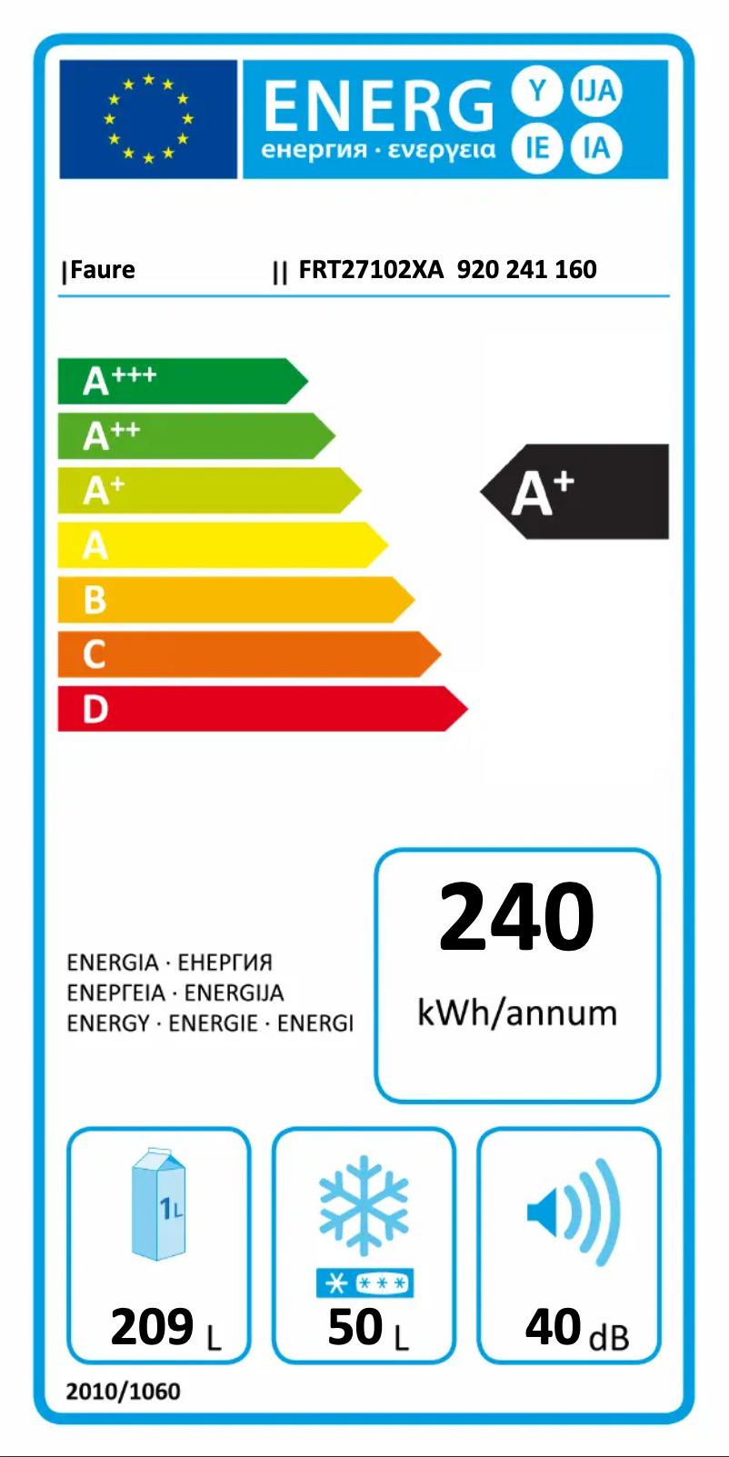 Page n°1 - Label énergétique Faure FRT27102XA