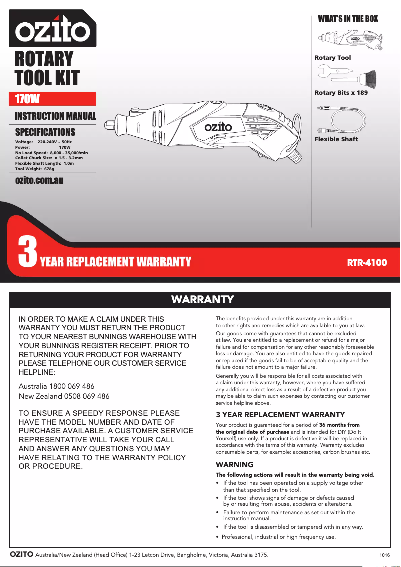 Page n°1 - Manuel utilisateur Ozito RTR-4100