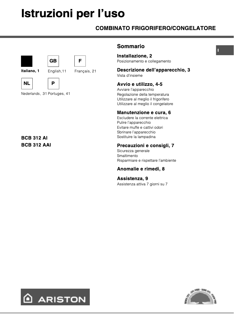 Page n°1 - Manuel utilisateur Ariston Thermo BCB312AI