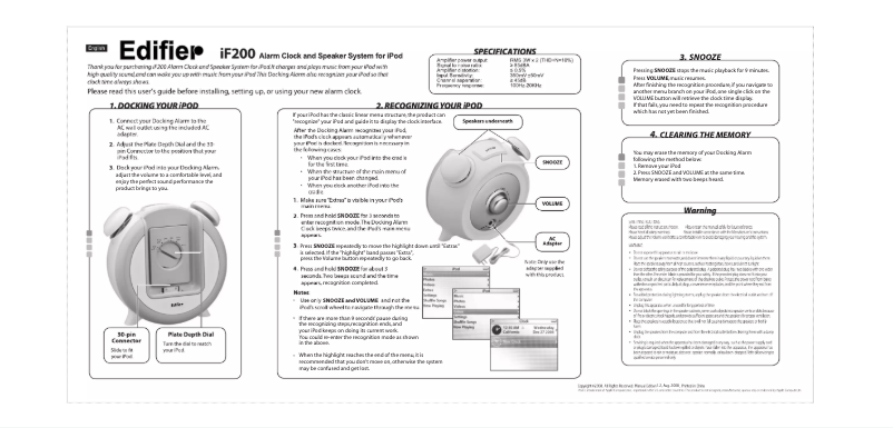 Page n°1 - Manuel utilisateur Edifier If200plus