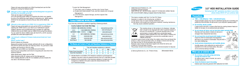 Page 1 de la notice Manuel utilisateur Samsung Spinpoint F4 HD322GJ