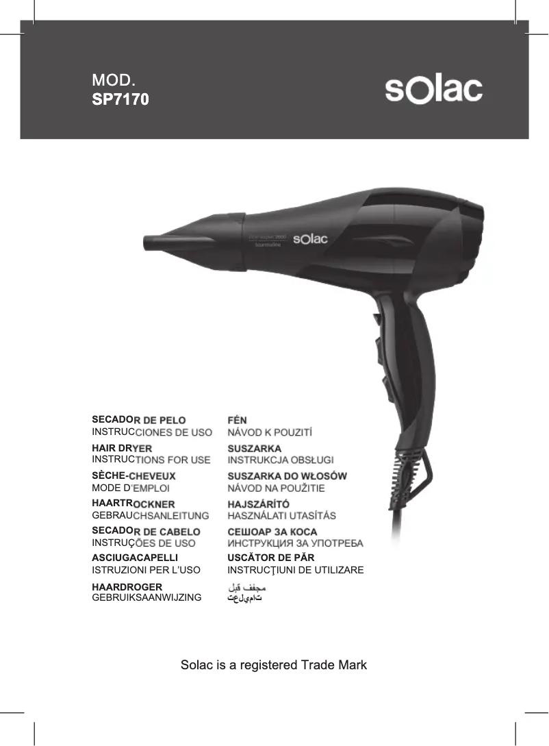 Page 1 de la notice Manuel utilisateur Solac Expert 2600 Tourmaline SP7170