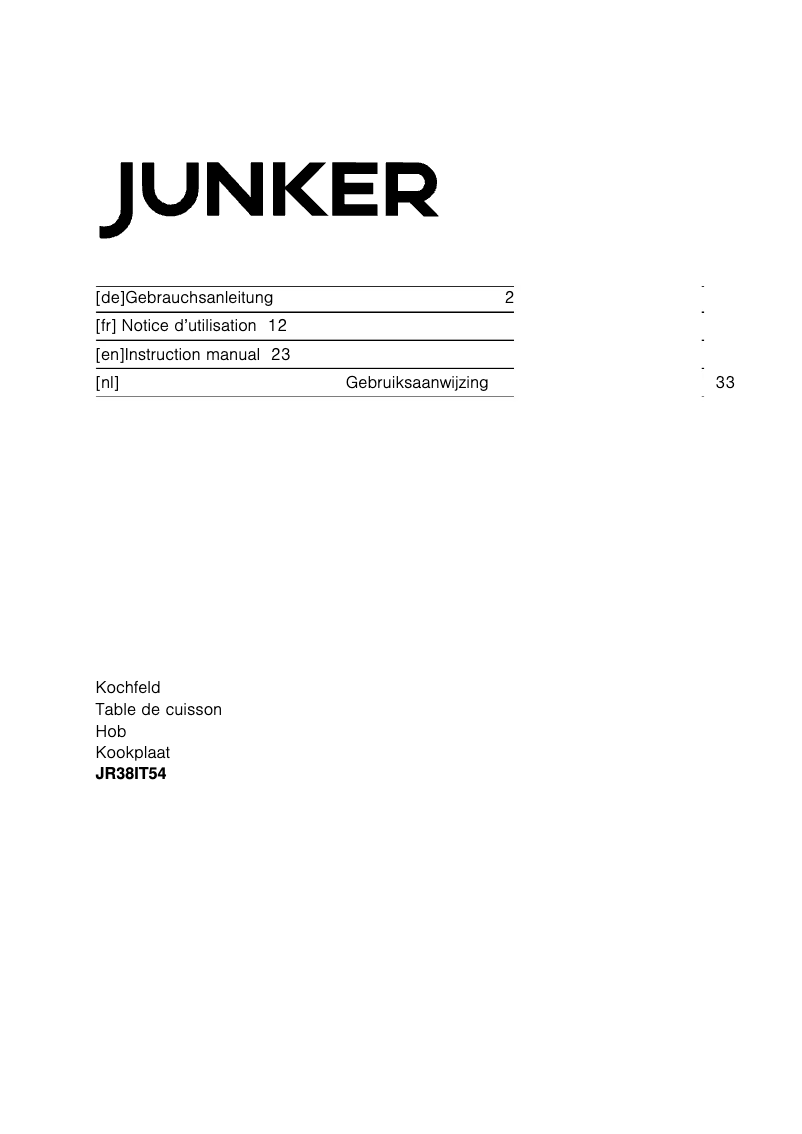 Page 1 de la notice Manuel utilisateur Junker JR38IT54