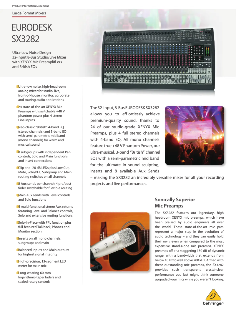 Page 1 de la notice Fiche technique Behringer Eurodesk SX3282