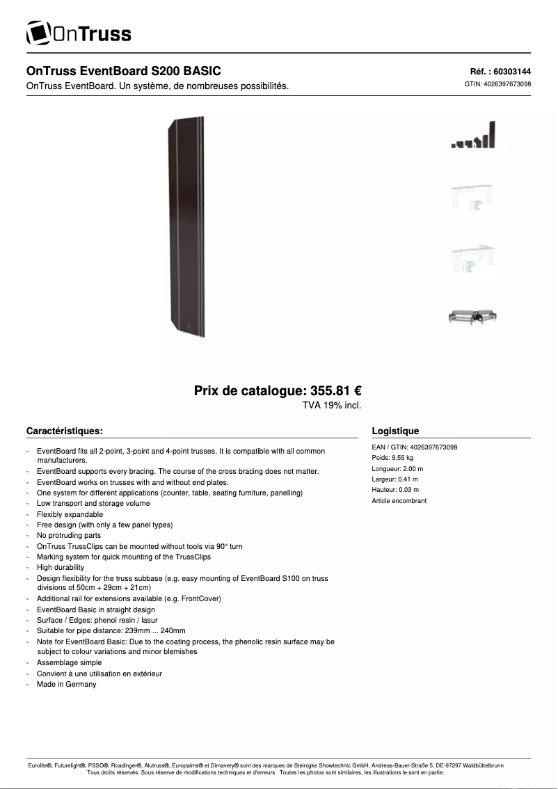 Page 1 de la notice Fiche technique OnTruss EventBoard S200 BASIC