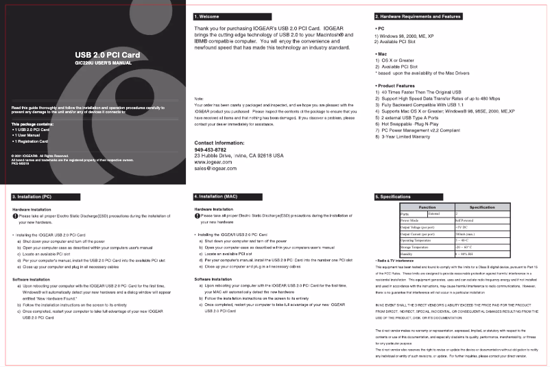 Page 1 de la notice Manuel utilisateur iogear GIC220U