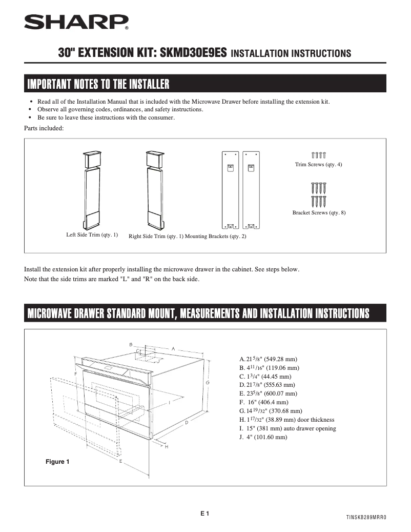 Page n°1 - Guide d'installation Sharp SMD2489ES