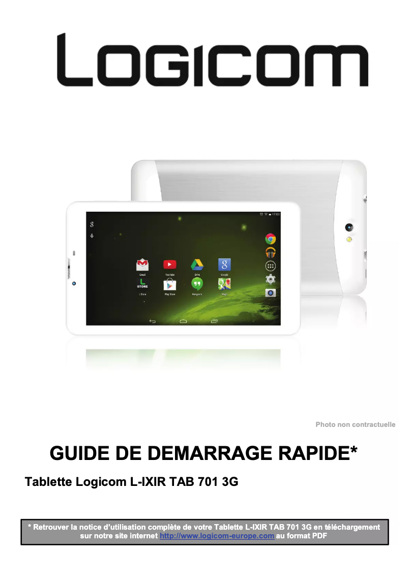 Page 1 de la notice Manuel utilisateur Logicom L-ixir Tab 701
