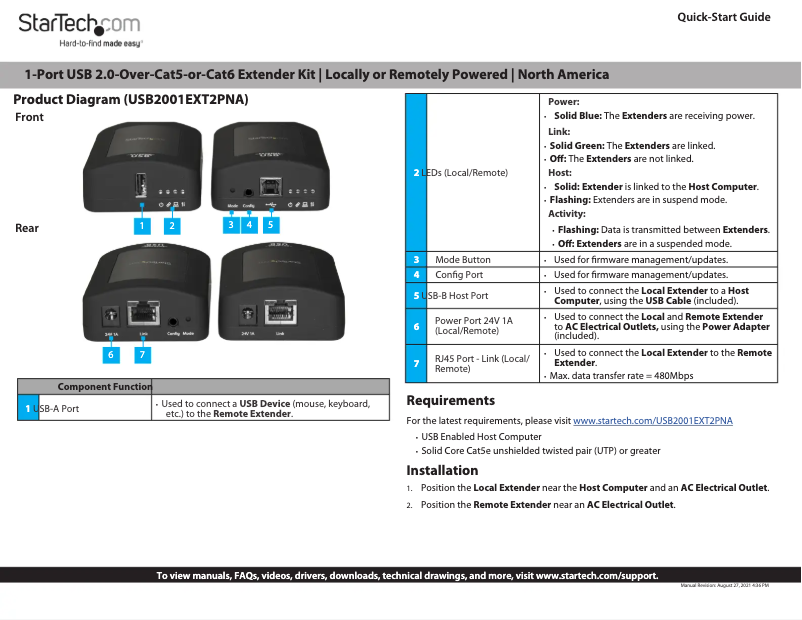 Page 1 de la notice Guide de démarrage rapide StarTech.com USB2001EXT2PNA