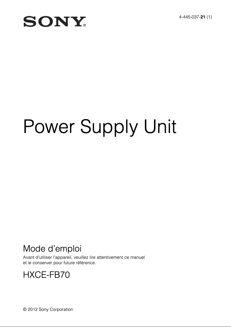 Image de la première page du manuel de l'appareil HXCE-FB70