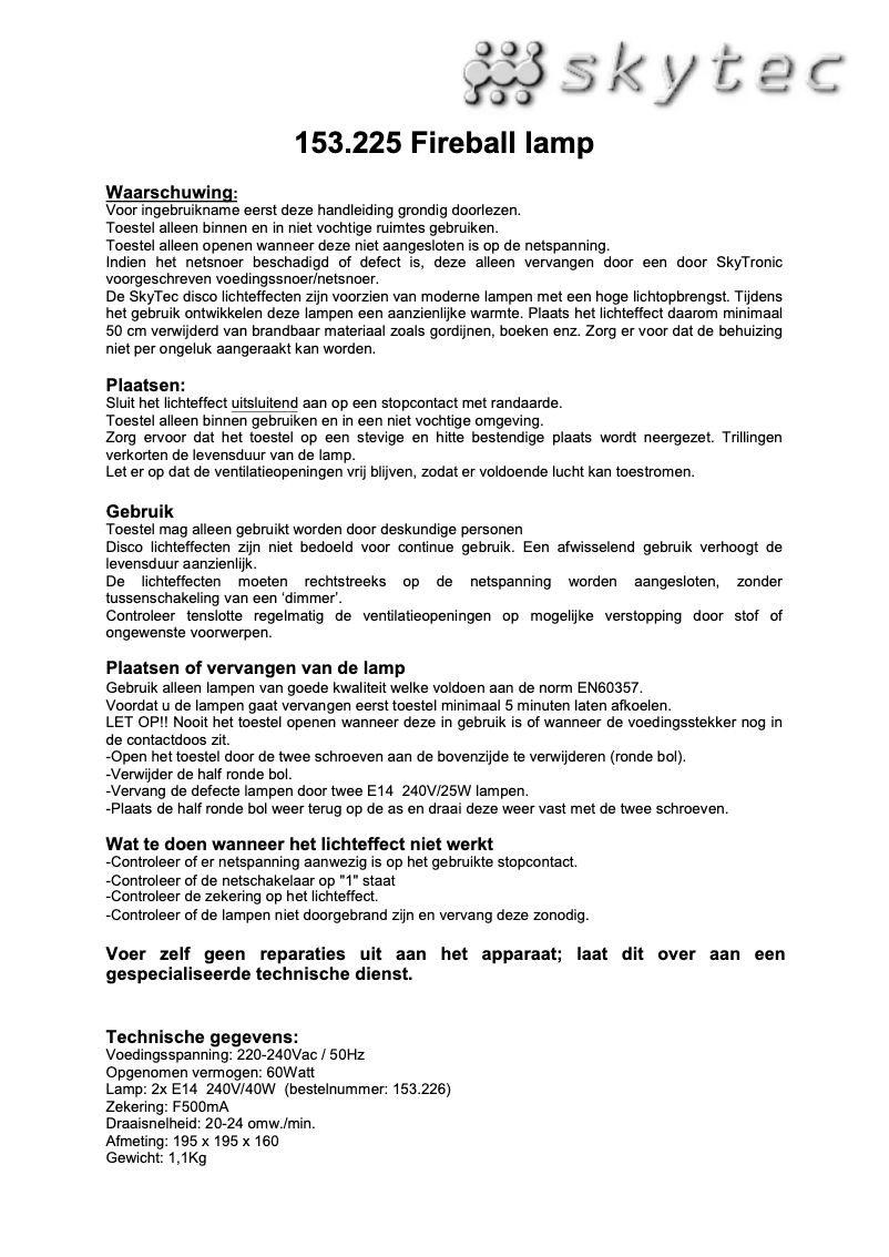 Page n°1 - Manuel utilisateur Skytec Fireball lamp