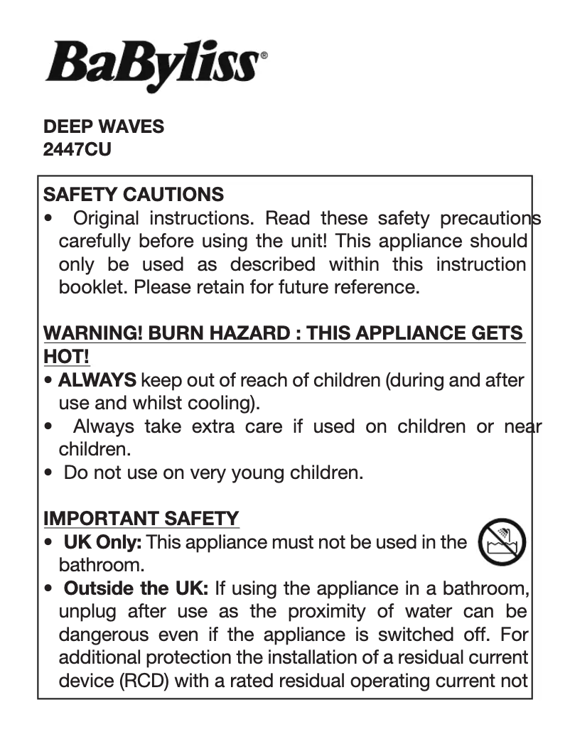 Page 1 de la notice Manuel utilisateur BaByliss Deep Waves 2447CU