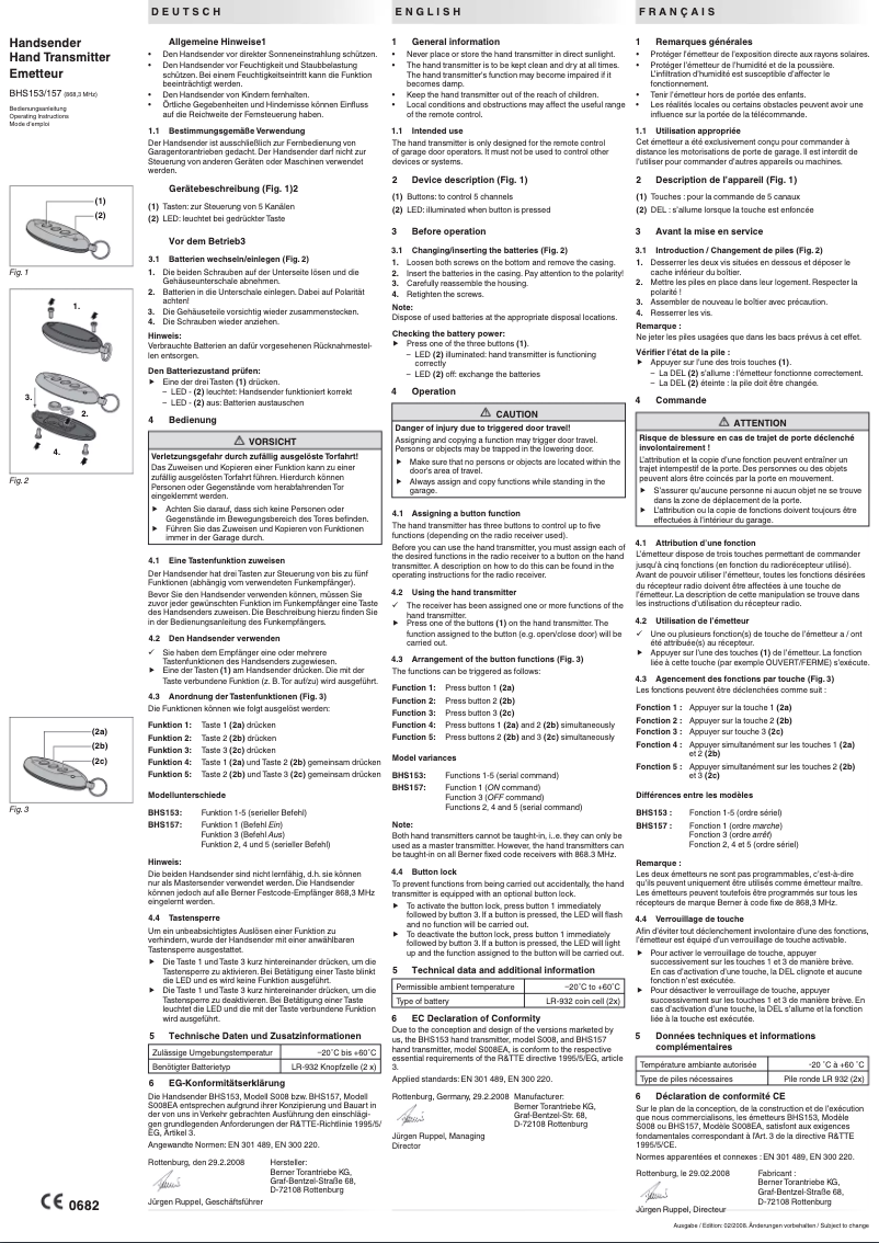 Image de la première page du manuel de l'appareil BHS153
