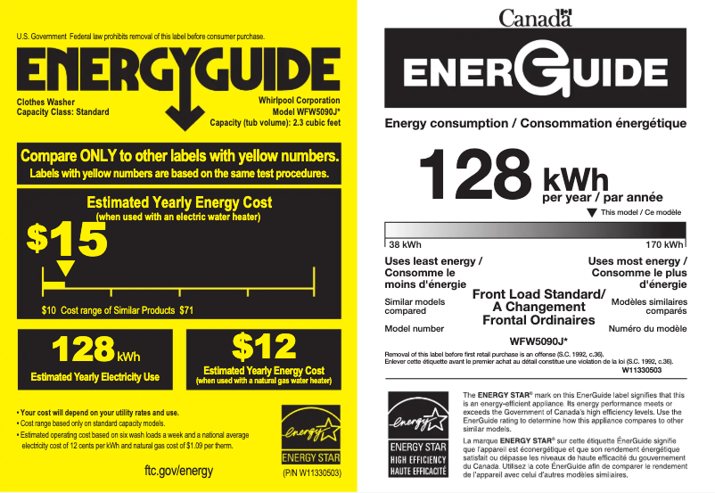 Página 1 del manual Etiqueta energética Whirlpool WFW5090JW