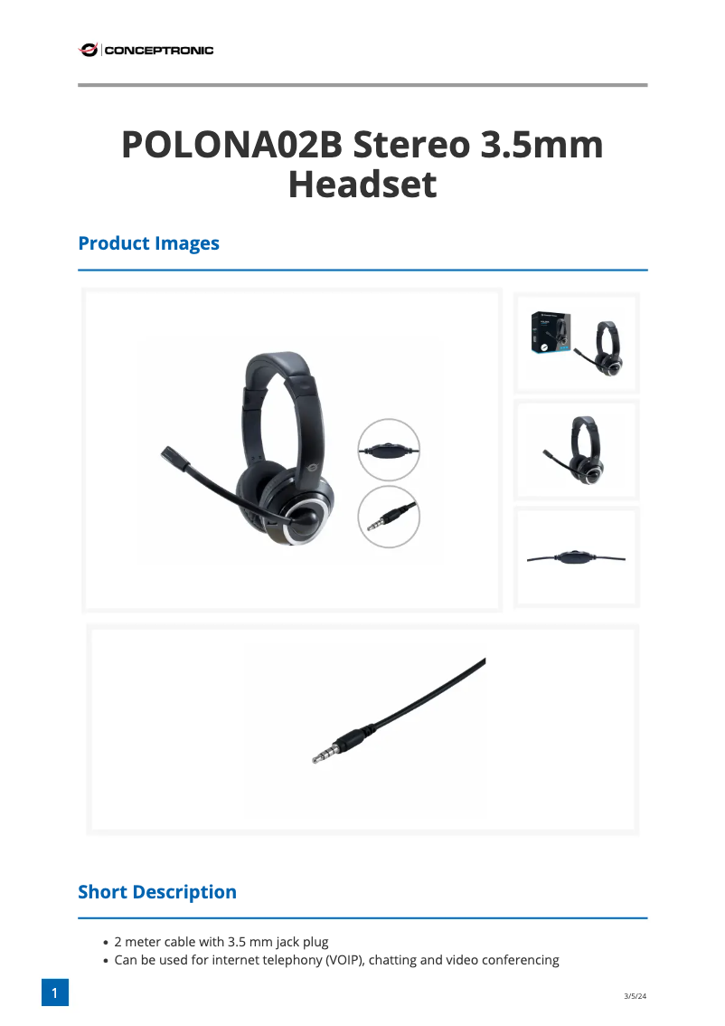 Page n°1 - Fiche technique Conceptronic POLONA02B